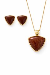 CONJUNTO DOURADO PEDRA CABOCHÃO TRIANGULAR