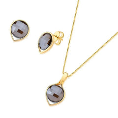 CONJUNTO FACETADO PEROLADO DETALHE GOTA DOURADO