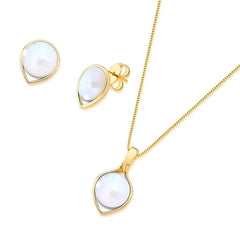 CONJUNTO FACETADO PEROLADO DETALHE GOTA DOURADO