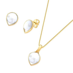 CONJUNTO FACETADO PEROLADO DETALHE GOTA DOURADO