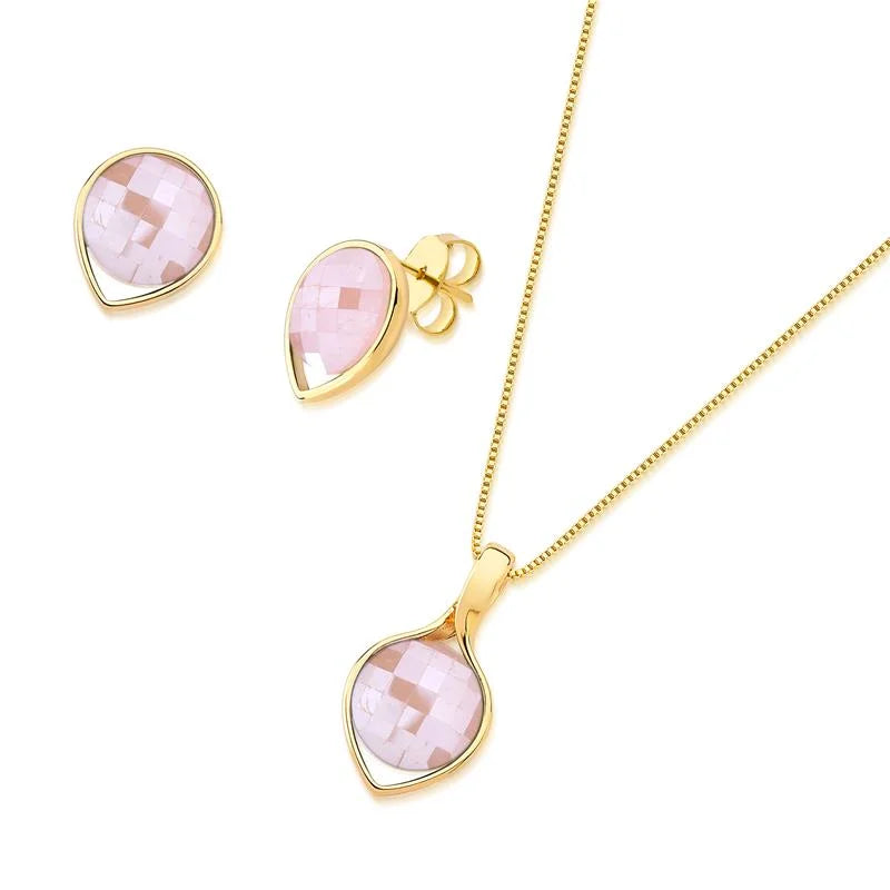 CONJUNTO FACETADO PEROLADO DETALHE GOTA DOURADO